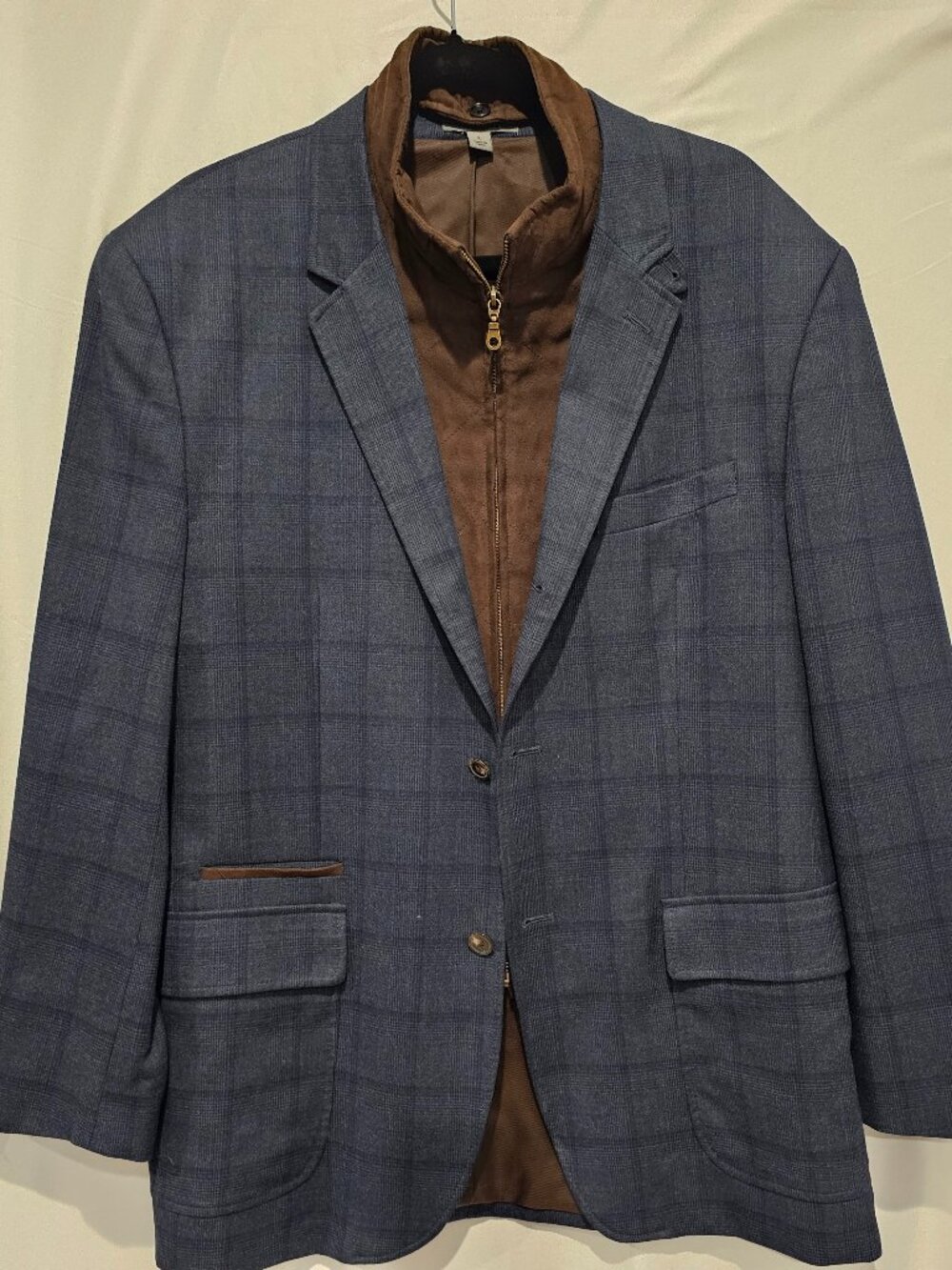Johnston & Murphy Men's Blue Windowpane Plaid Sport Coat Blazer Large L